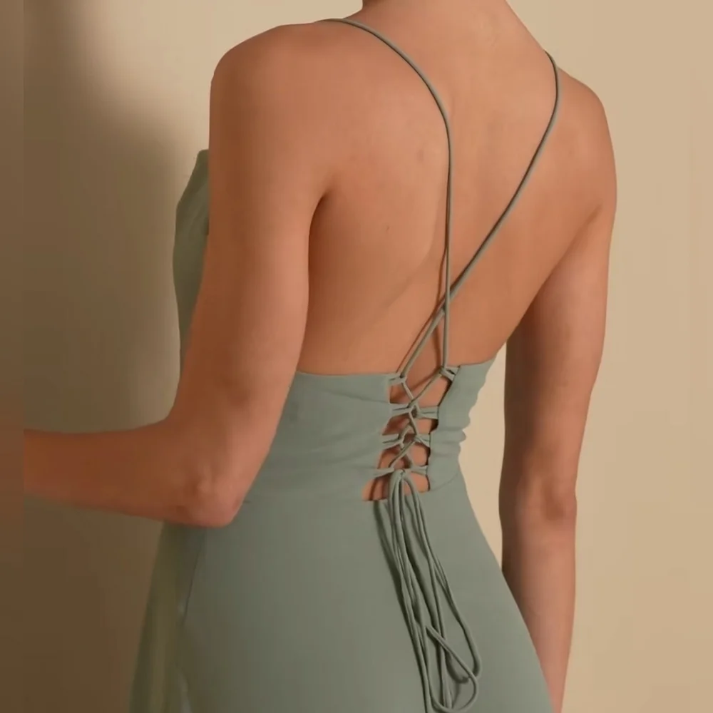 Lulus Romantically Speaking Sage Green Cowl Lace-Up Back Maxi Dress